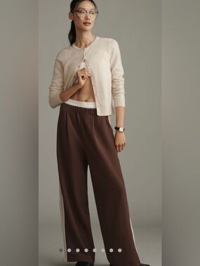 Maeve Wide-Leg Track Pants in Chocolate Brown with Side Stripe